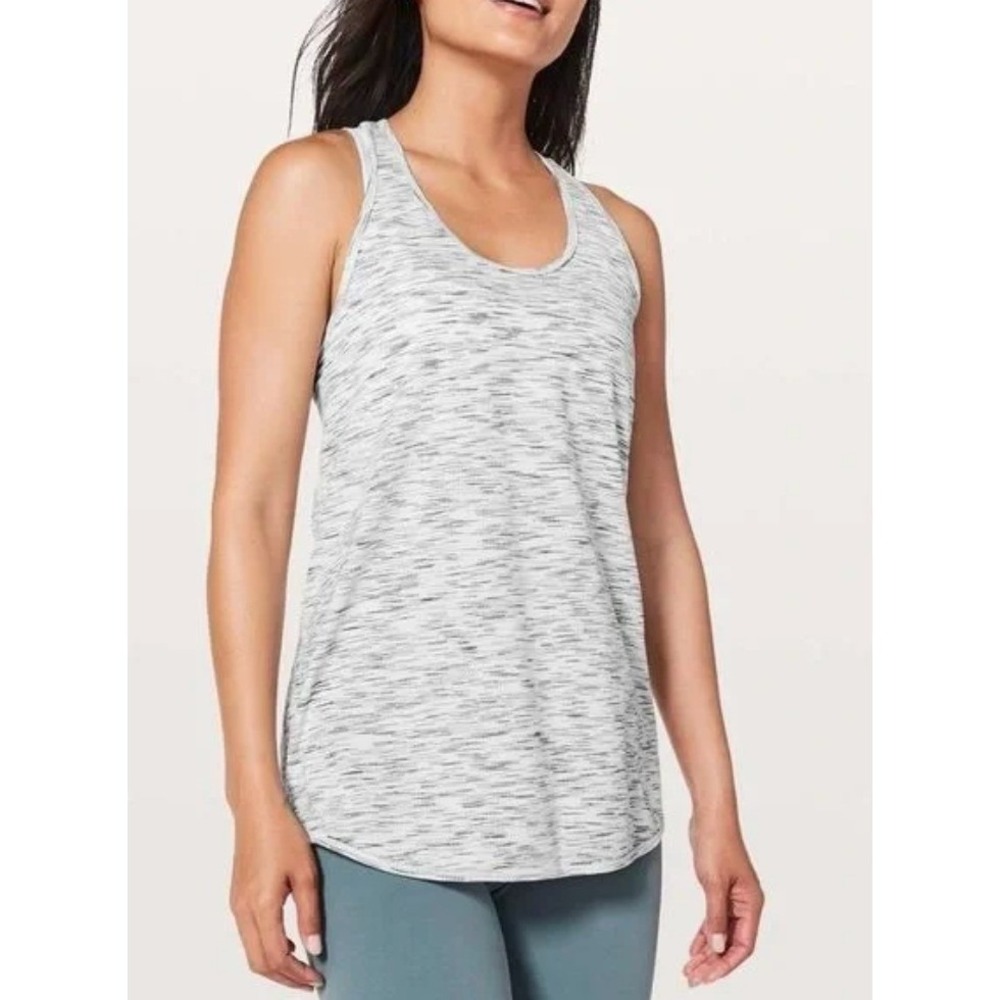 Lululemon Essentials Pleated Racerback Tank Top Sz‎ 6 Tiger Space Dye Hail White - Picture 3 of 8